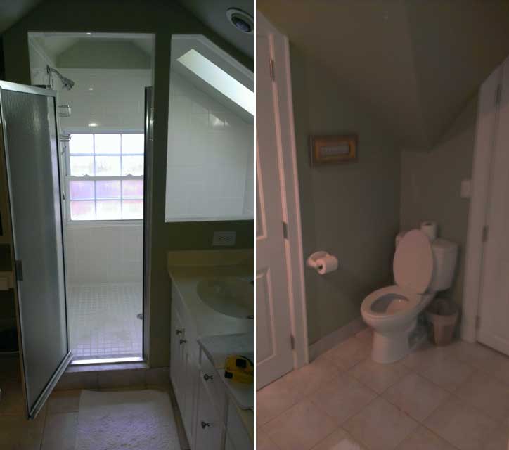 Shower Left, toilet on right